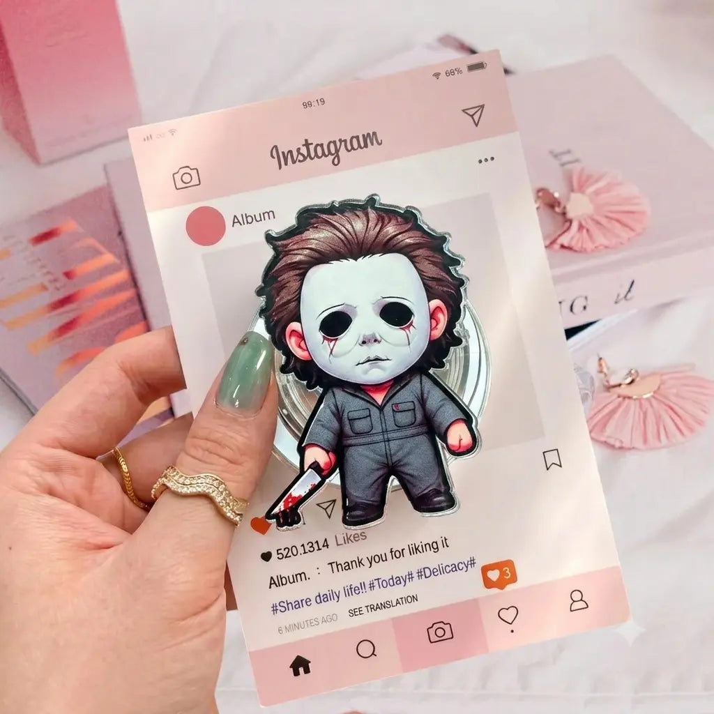 Pack Kawaii Horror Movie Characters Phone Grip Acrylic Griptok - Creepy Cute Slasher Killers Cell Phone Stand Holder, Spooky Halloween Finger Ring Grip Set, Funny Ghost Story Fan Gift for Teens Adults