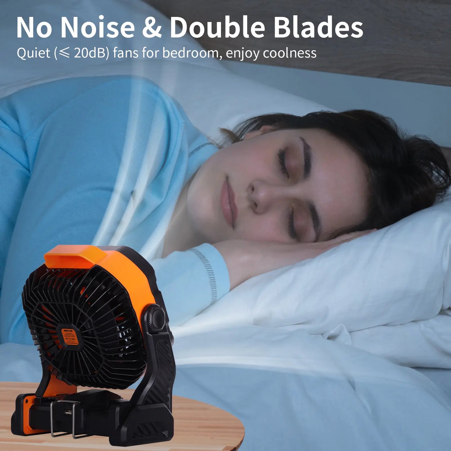 20000Mah Portable Camping Fan - Rechargeable Outdoor Tent Fan with LED Light, USB Port & Hook