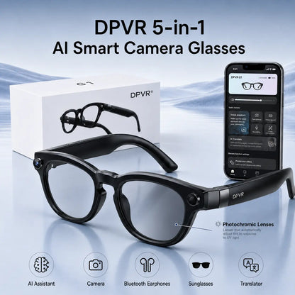 DPVR G1 Smart AI Glasses - Wearable Smart Glasses with 141-Language Translation, Smart Image Recognition, 1080P Offline Video Recording for Everyday Moments, Photochromic Lenses, Never Miss a Great Moment Again Camera BT, Ideal Father