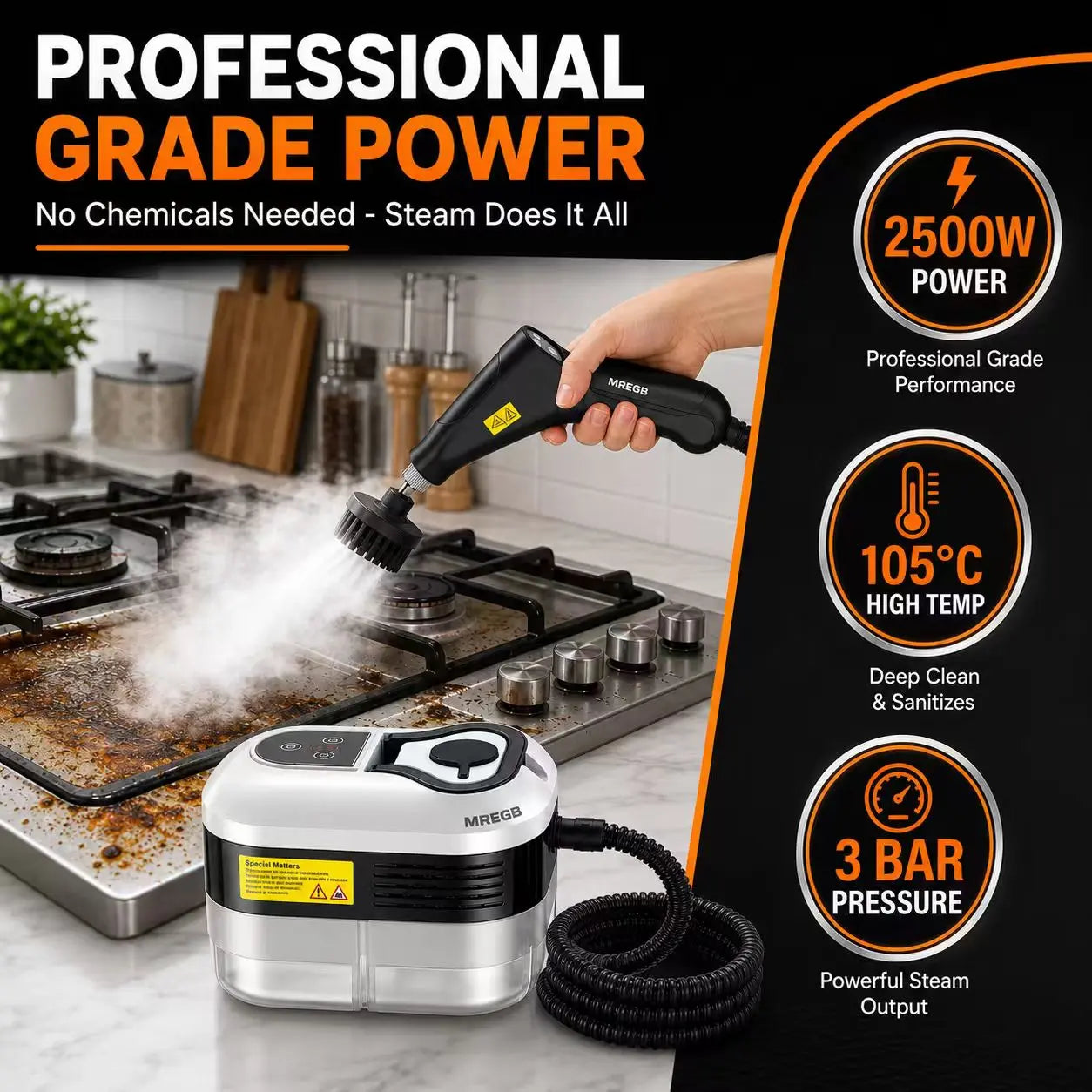 MREGB Handheld Steam Cleaner High-Temperature Pressurized Portable Steamer Fast Heat-Up Deep Cleaning Tool with Accessories for Car Detailing Kitchen Grease Bathroom Tile Floor Multi Surface Home Appliance Wash Equipment Summervibes☀️