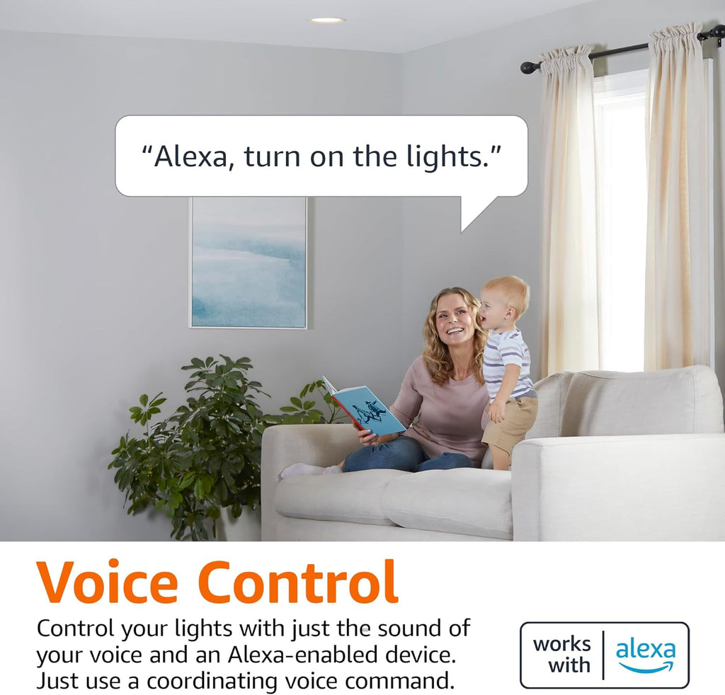 Smart BR30 LED Light Bulbs for Bedroom Living Room, Dimmable Soft White (2700K), 9W (60W Equivalent), 800LM, Voice Control, Works with Alexa Only, 2.4 Ghz Wi-Fi, No Hub Required, 4-Pack