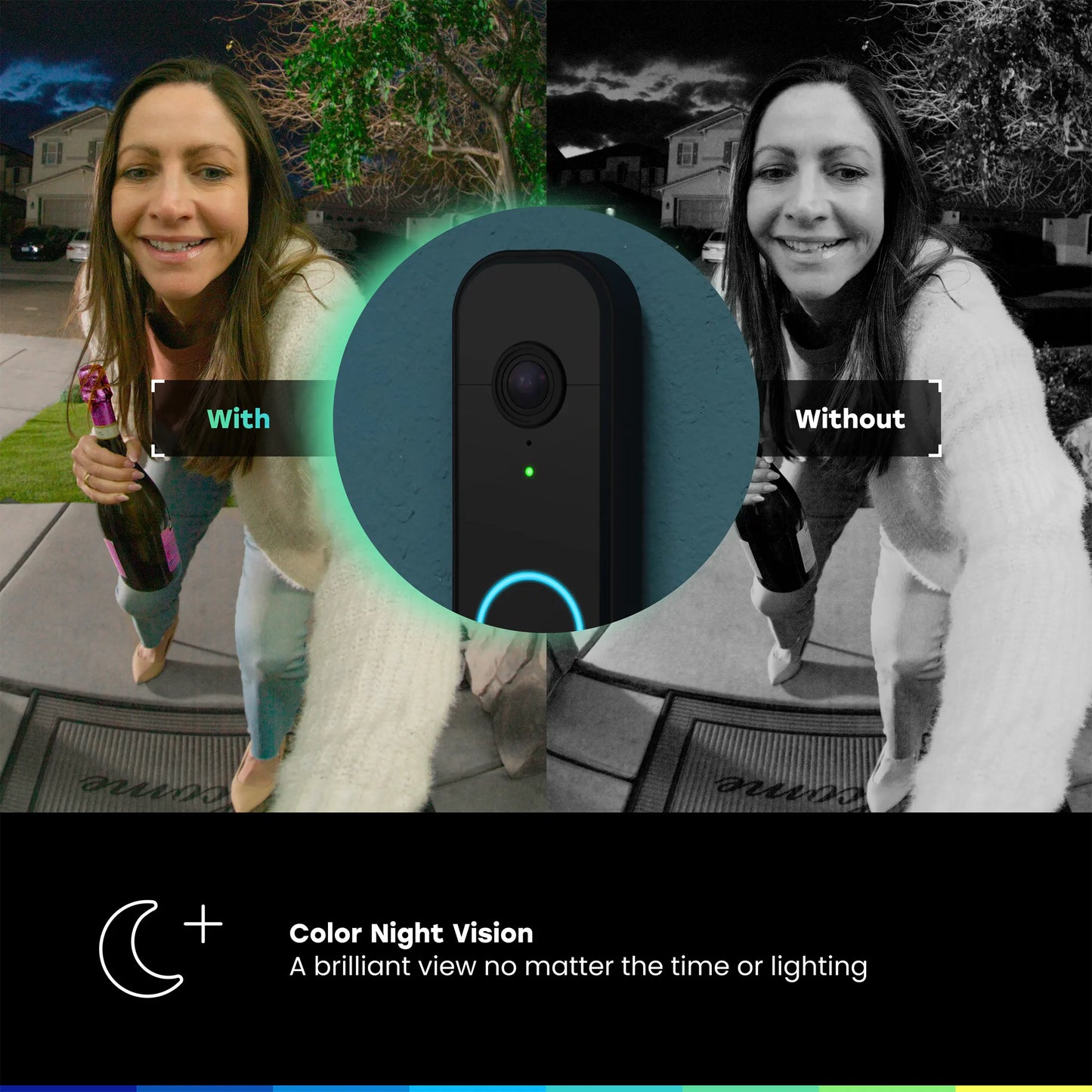Myq Video Doorbell | 2K Camera, Battery/Wired, Color Night Vision, Live View with 2-Way Talk, Motion Detection & Real-Time Alerts, 150 Deg Wide View, Black