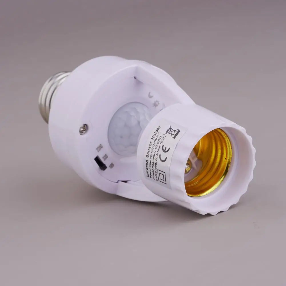 PIR Motion Sensor Lamp Holder E27 Smart Light Bulb Holder Adapter Auto On/Off Motion Light Socket for Porch Staircase Basement