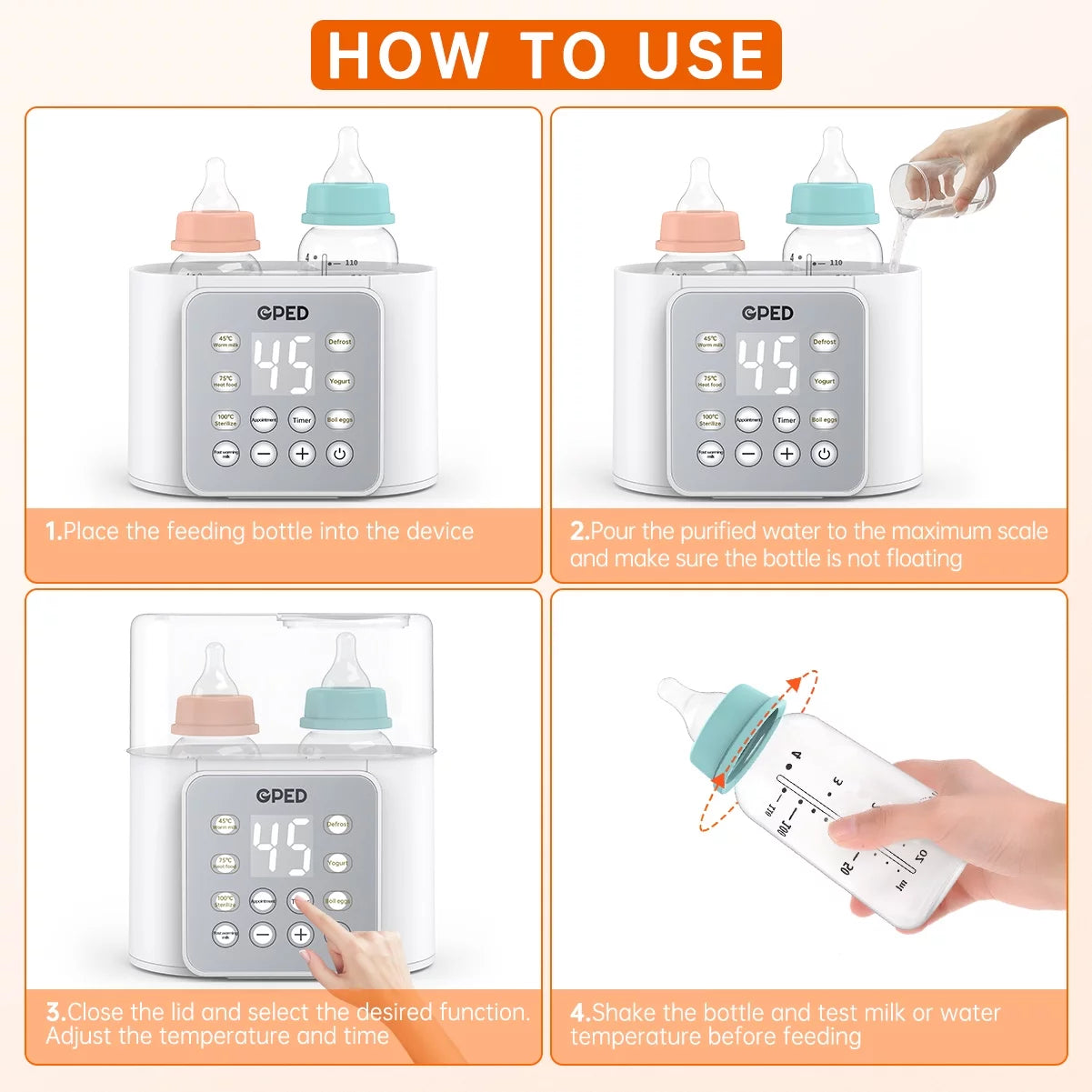 Baby Bottle Warmer, 9-In-1 Fast Baby Food Heater & Defrost, Double Bottle Warmer with Appointment &Timer, Bpa-Free, Accurate Temperature Control for Breastmilk & Formula, LCD Display