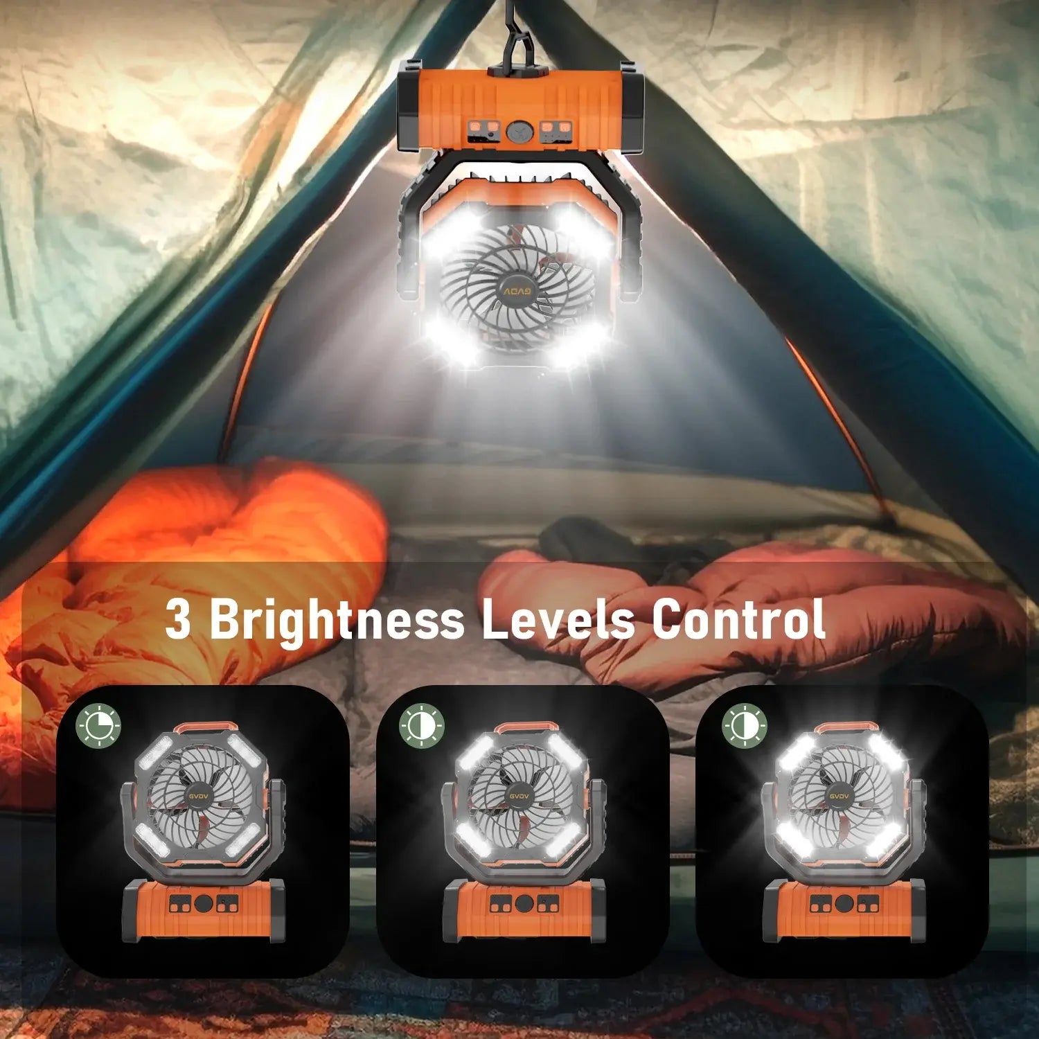 GVDV Camping Fan, Upgraded 30000Mah Portable Battery Operated Outdoor Fan with LED Lights & Remote Control, Personal Rechargeable Desk Fan for Travel, Hiking, Fishing, Picnic, Orange Summerwins