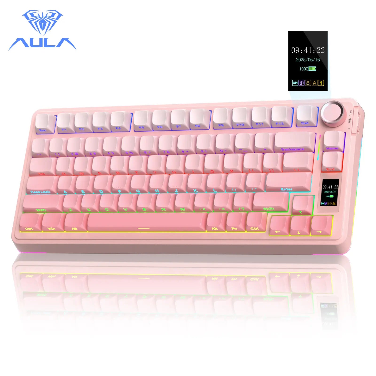 AULA S75 Pro Wireless Mechanical Gaming Keyboard with Screen Knob RGB Rainbow Backlit Tri-Mode 2.4G USB-C Bluetooth5.0 Hot Swappable Gaming Keyboard for Gamers Gaming PC Accessories Creamy Keyboard for Pc/Mac/Linux