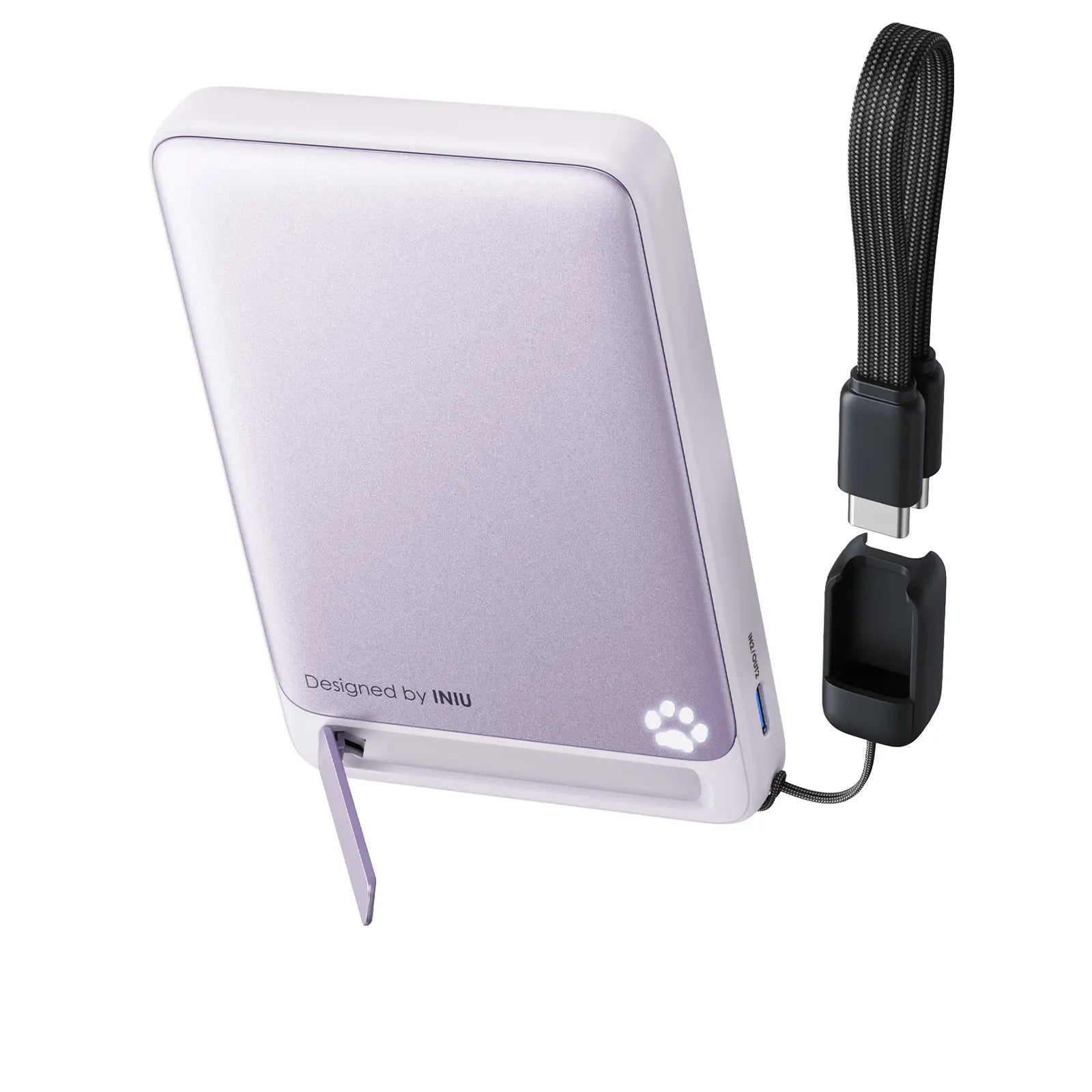 INIU Magfino Qi2 Certified 15W 10000Mah Magnetic Portable Charger with Built-In Foldable Stanｄ, Ultra Slim 45W Fast Charging Power Bank Travel Wireless Metal Battery Pack, Detachable Lanyard USB C Cable Phone Charger for Iphone 17 16 15 14 13 12 Series,Su