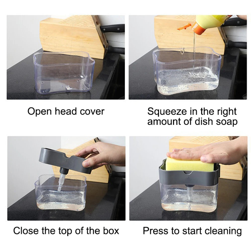 Kitchen Style Automatic Liquid Dispenser Dishwashing Brush Pot Tool Soap Dispenser with Press Cleaning Pot Brush