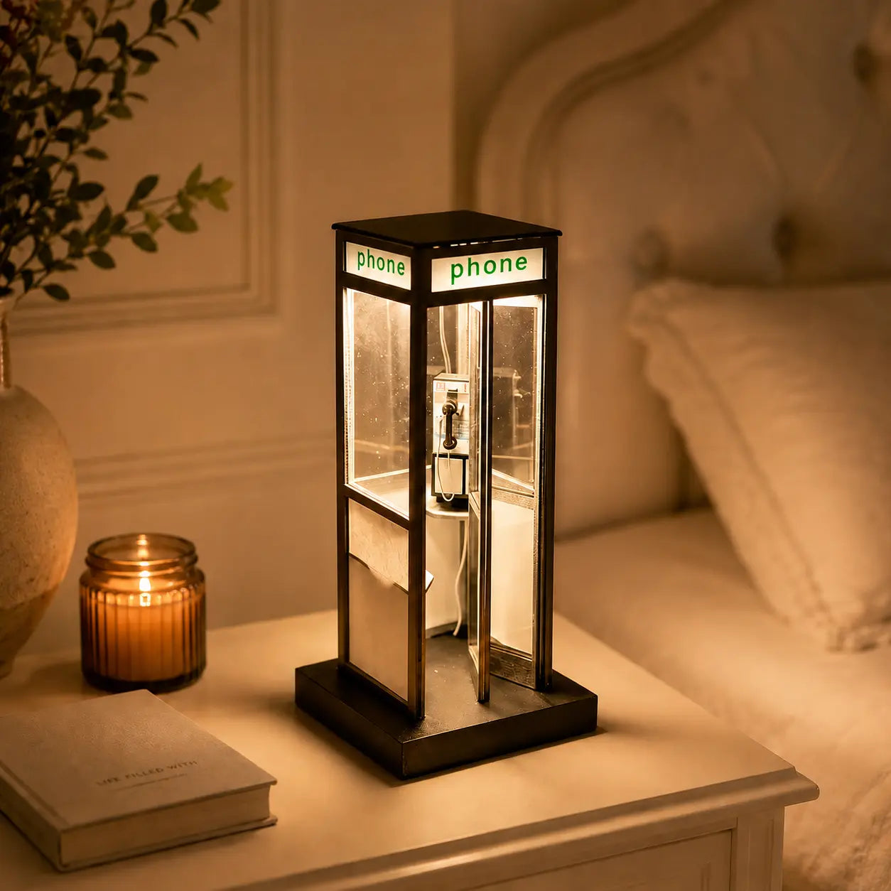 Retro Telephone Booth Lamp, Creative Bedside Night Light for Bedroom, Desk, Living Room, Cozy Home Decor & Gift