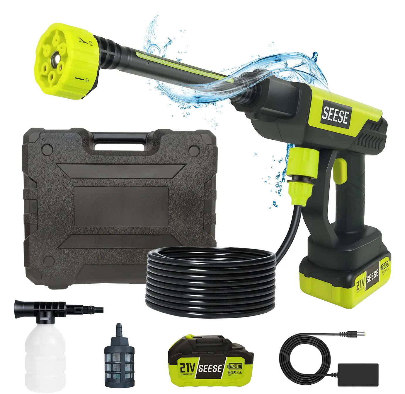 Seese Cordless Pressure Washer with Single Port Charger Base – Portable Cleaning Solution for Cars, Home, and Garden Use