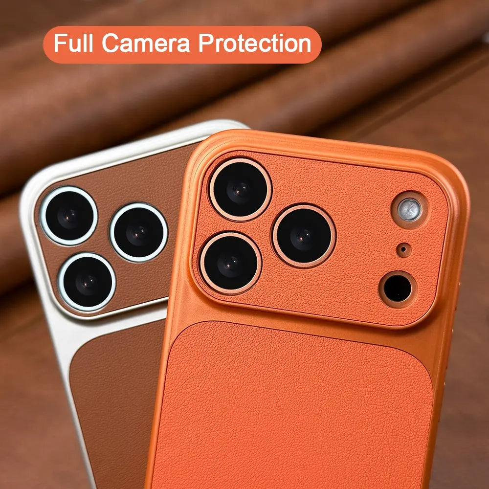 Luxury Business PU Leather Phone Case for Iphone 13/14/15/16/17 Pro/Pro Max and Air 17 Pro/17 Pro Max, Shockproof Soft-Border Large-Window Full-Camera Protection Cover for Men and Women