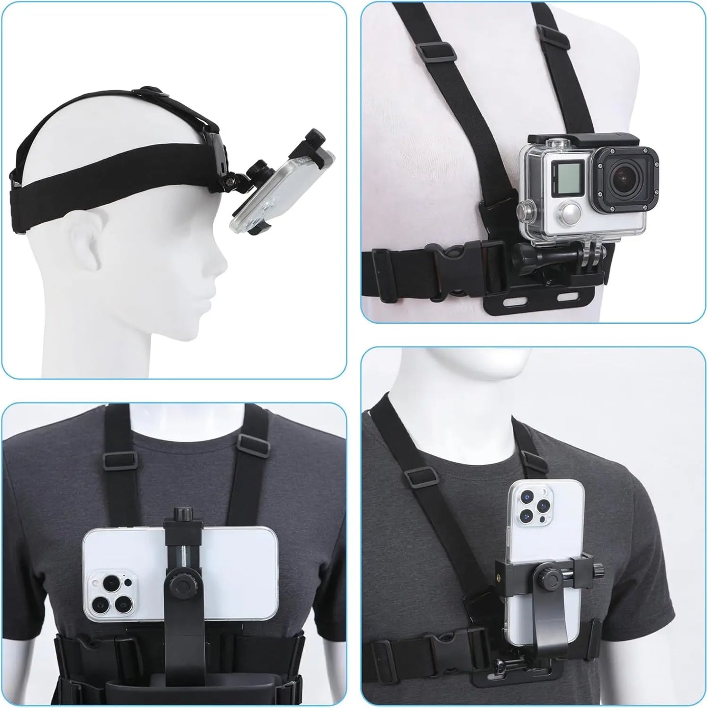 "Head & Chest Strap Phone Holder for | Hands-Free Filming, Adjustable & Comfortable | Ideal for Vlogging, Sports, Fitness, & Outdoor Adventures | Universal Phone Compatibility | Perfect for POV, Action Shots, & Live Streaming" Smartphone Mount Springtok