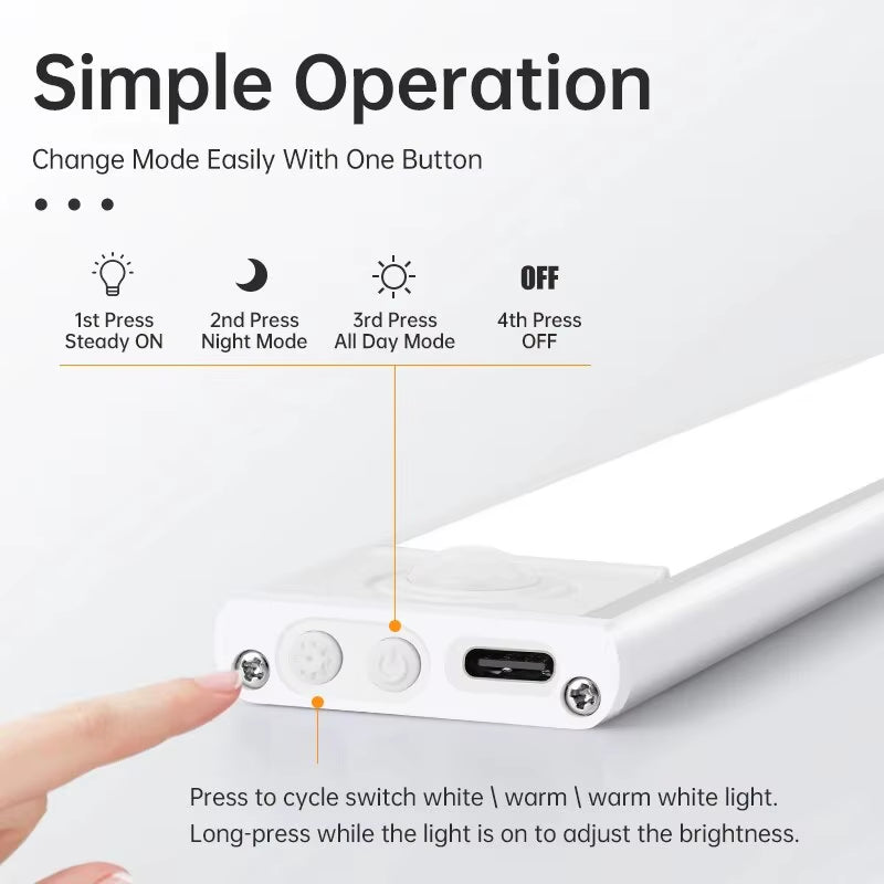 LED Motion Sensor Light Night Light Wireless USB under Cabinet Light for Kitchen Cabinet Bedroom Wardrobe Sensor Indoor Lighting