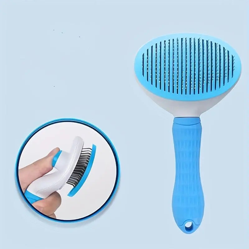 Pet Hair Removal Comb - Professional Grooming Brush and Deshedding Tool with One-Click Cleaning Mechanism for Dogs and Cats