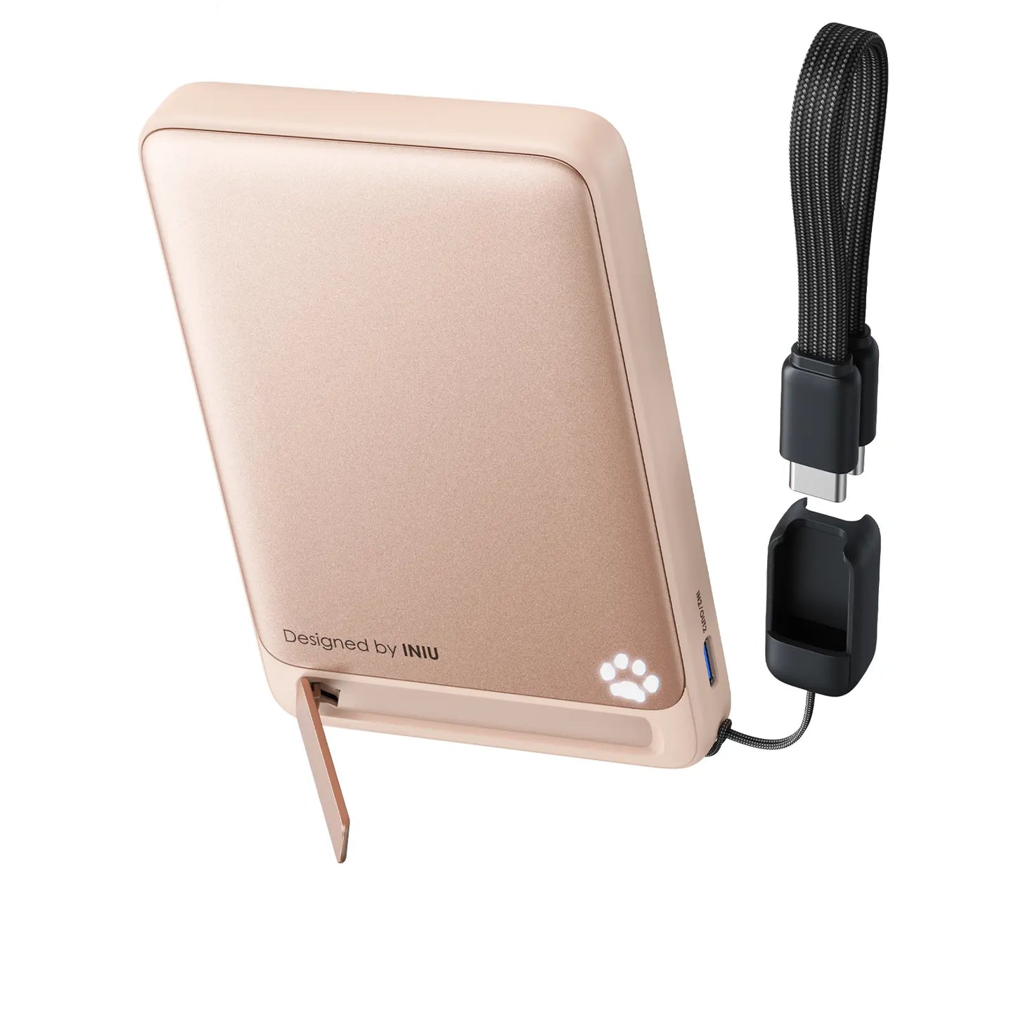 INIU Magfino Qi2 Certified 15W 10000Mah Magnetic Portable Charger with Built-In Foldable Stanｄ, Ultra Slim 45W Fast Charging Power Bank Travel Wireless Metal Battery Pack, Detachable Lanyard USB C Cable Phone Charger for Iphone 17 16 15 14 13 12 Series,Su
