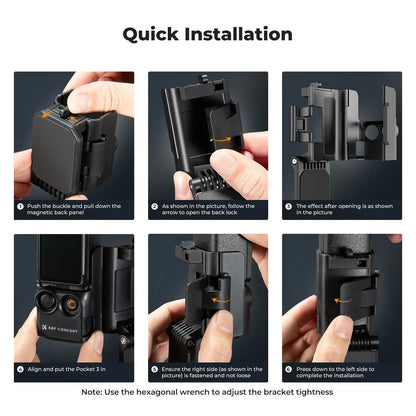 K&F CONCEPT Adjustable Magnetic Mount Camera Stand for DJI Osmo Pocket 3 - Desktop Support Base Bracket, Multi-Function Expansion Adapter Frame Accessories (Camera Not Included)