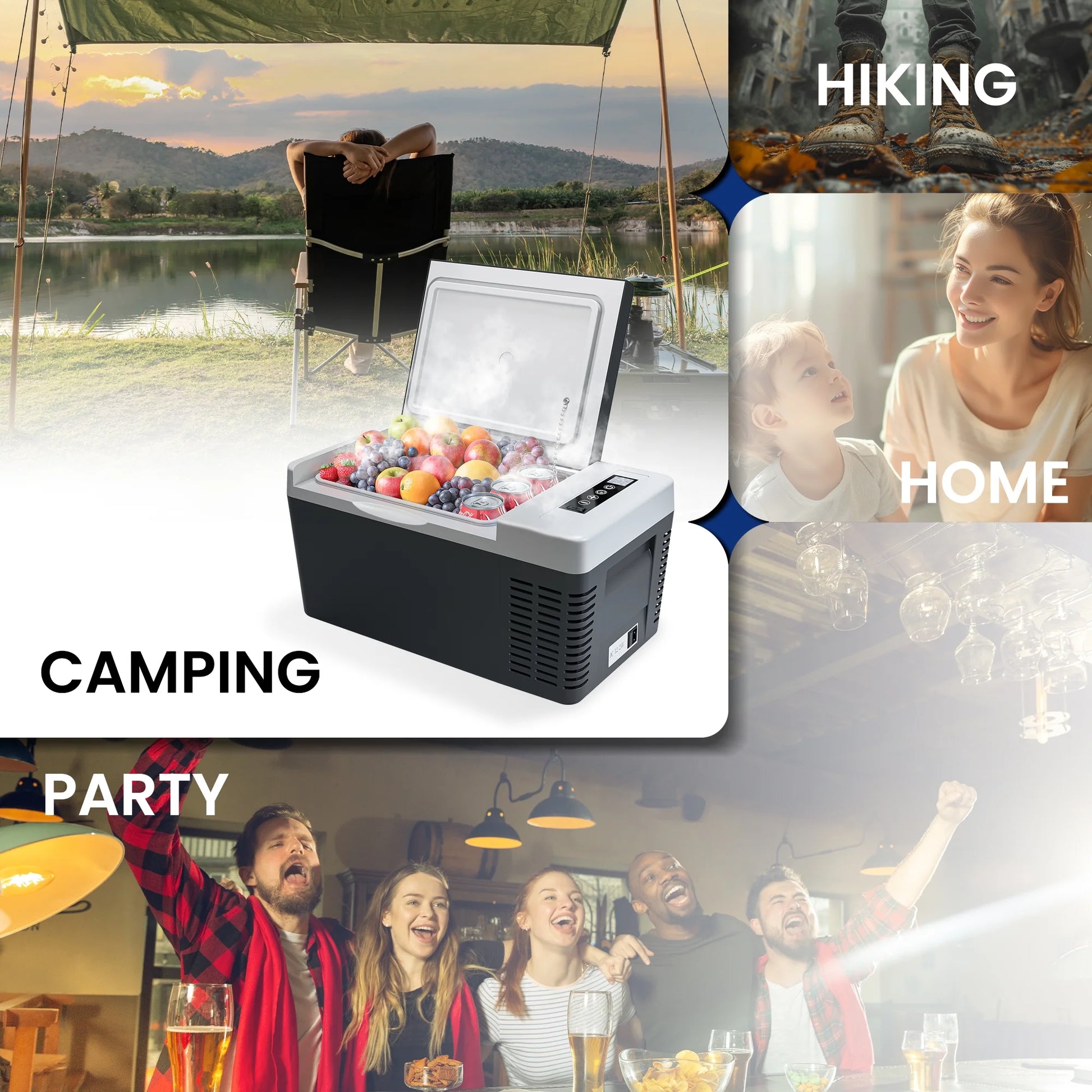 12 Volt 19QT(18L) Portable Car Refrigerator, -4℉~50℉, 12/24V DC & 110-240V AC, Mini Fridge for RV Camping, Travel, Truck, Home, Black