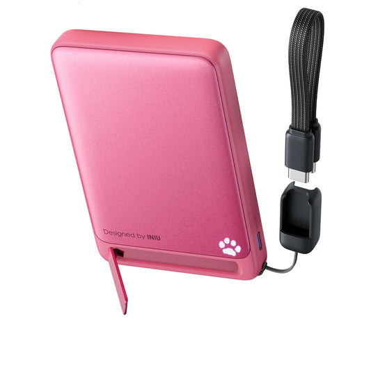 INIU Magfino Qi2 Certified 15W 10000Mah Magnetic Portable Charger with Built-In Foldable Stanｄ, Ultra Slim 45W Fast Charging Power Bank Travel Wireless Metal Battery Pack, Detachable Lanyard USB C Cable Phone Charger for Iphone 17 16 15 14 13 12 Series,Su