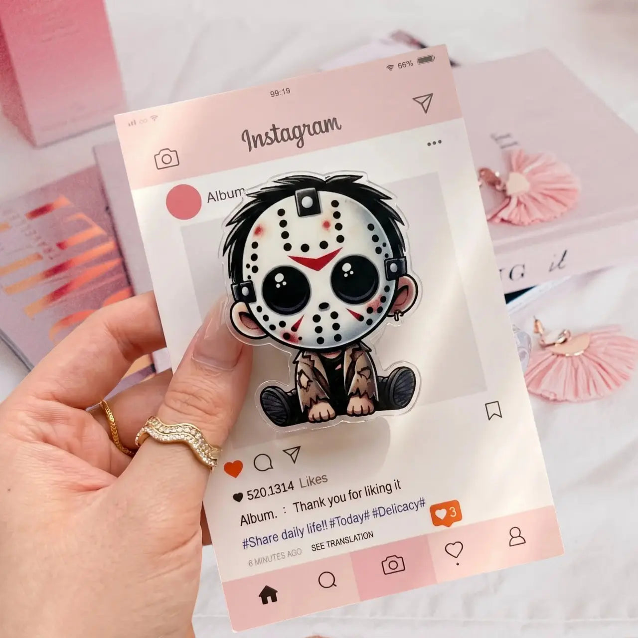 Pack Kawaii Horror Movie Characters Phone Grip Acrylic Griptok - Creepy Cute Slasher Killers Cell Phone Stand Holder, Spooky Halloween Finger Ring Grip Set, Funny Ghost Story Fan Gift for Teens Adults