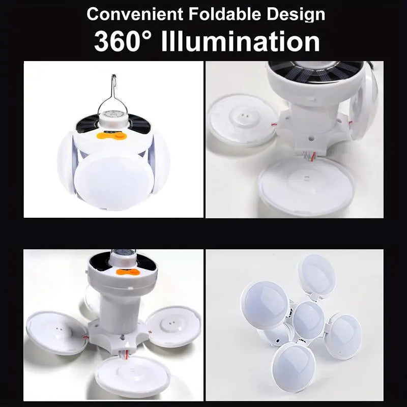 Portable Solar Camping Lantern - Foldable LED Light with Hook, Rechargeable USB Lamp for Home, Office, Tent, Emergency, and Power Outage Lighting