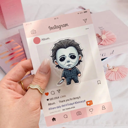 Pack Kawaii Horror Movie Characters Phone Grip Acrylic Griptok - Creepy Cute Slasher Killers Cell Phone Stand Holder, Spooky Halloween Finger Ring Grip Set, Funny Ghost Story Fan Gift for Teens Adults