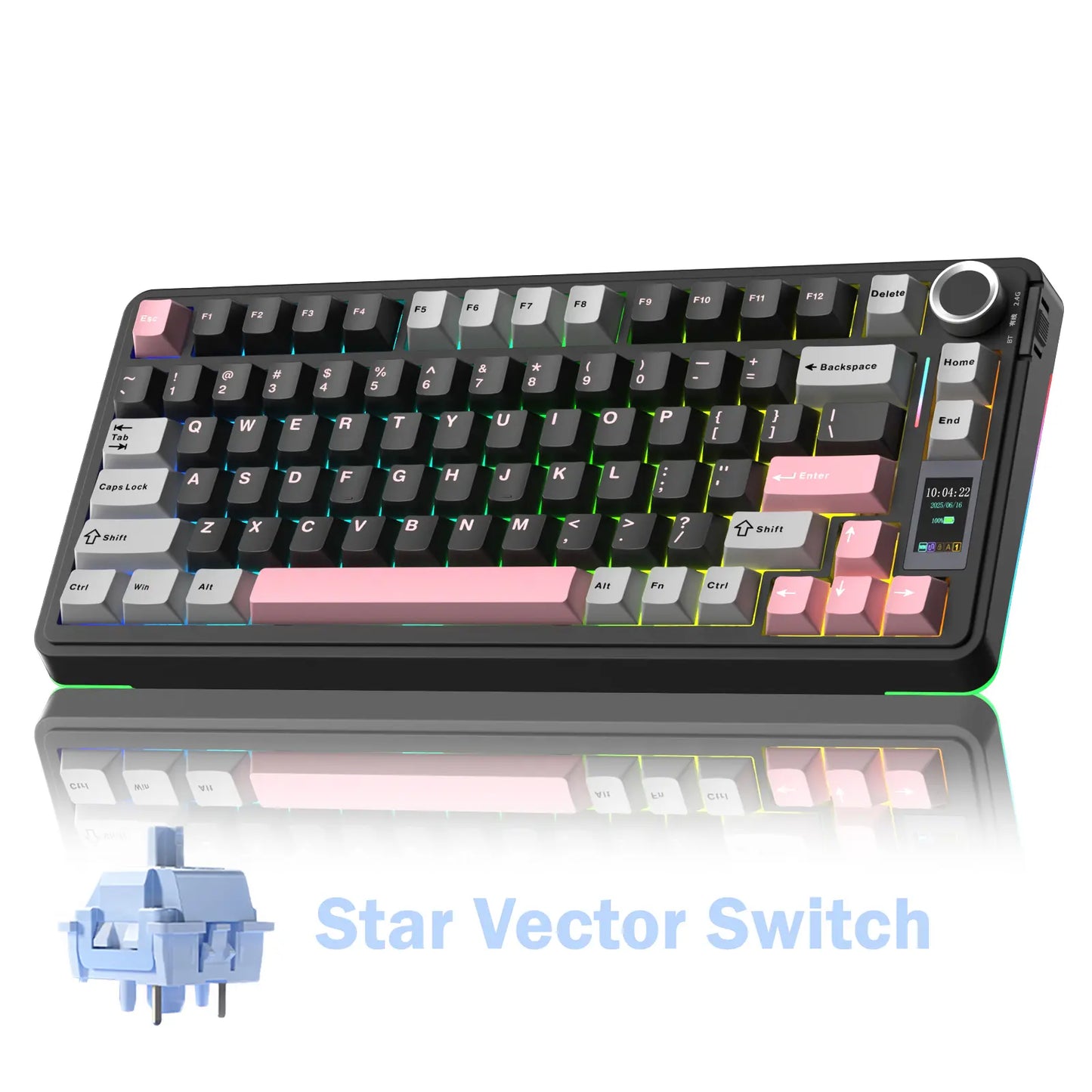 AULA S75 Pro Wireless Mechanical Gaming Keyboard with Screen Knob RGB Rainbow Backlit Tri-Mode 2.4G USB-C Bluetooth5.0 Hot Swappable Gaming Keyboard for Gamers Gaming PC Accessories Creamy Keyboard for Pc/Mac/Linux