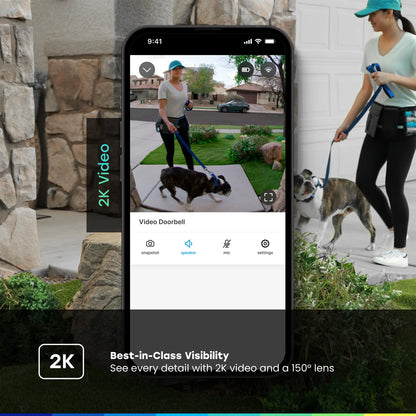 Myq Video Doorbell | 2K Camera, Battery/Wired, Color Night Vision, Live View with 2-Way Talk, Motion Detection & Real-Time Alerts, 150 Deg Wide View, Black
