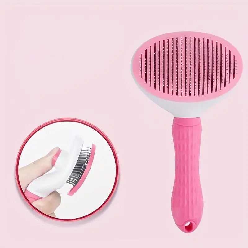 Pet Hair Removal Comb - Professional Grooming Brush and Deshedding Tool with One-Click Cleaning Mechanism for Dogs and Cats