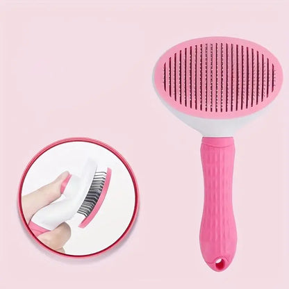 Pet Hair Removal Comb - Professional Grooming Brush and Deshedding Tool with One-Click Cleaning Mechanism for Dogs and Cats