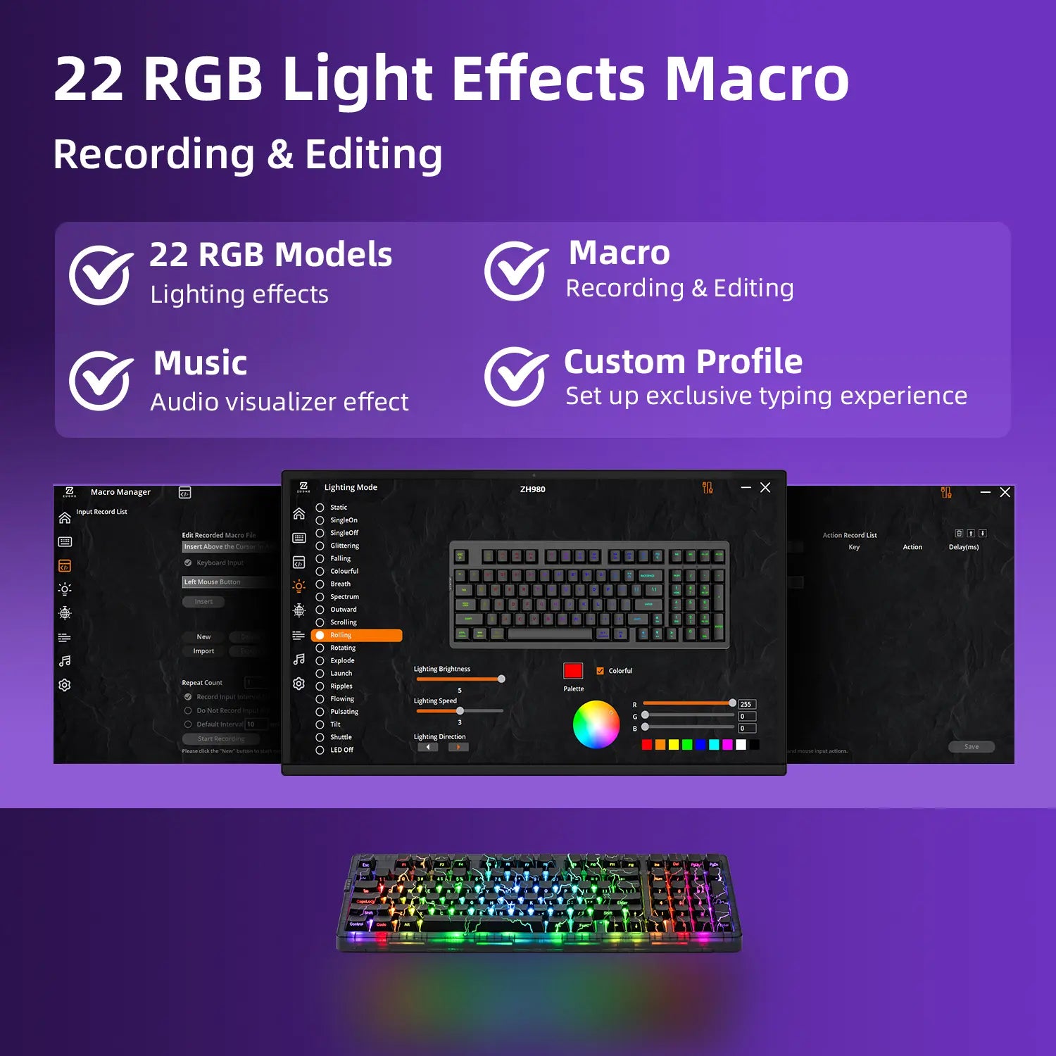 ZORNHER ZH980 Wireless Bluetooth Mechanical Gaming Keyboard - 95% Black Hot-Swappable Custom Feel, Rapid Trigger Clicky Gaming Keyboard, RGB Backlit, 2.4Ghz/Usb-C/Bt5.0 Connectivity, Gaming Keyboards ,Dealsforyoudays ,Summerwins