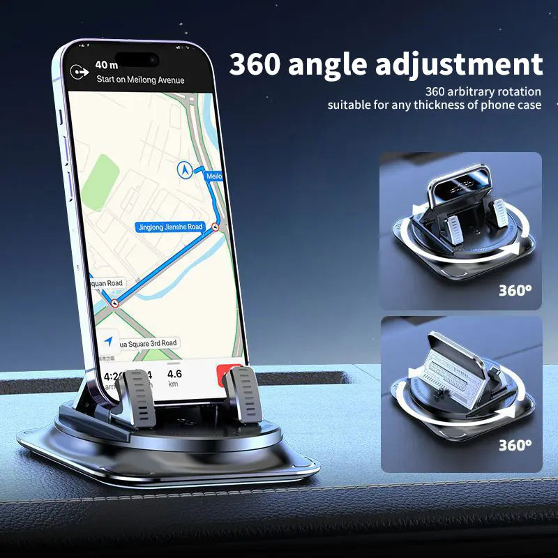 Car Phone Holder with 360-Degree Rotation for In-Car Navigation, Adjustable Horizontal and Vertical Screen Angles, Suction Cup Non-Slip Design Compatible with iPhone and Android