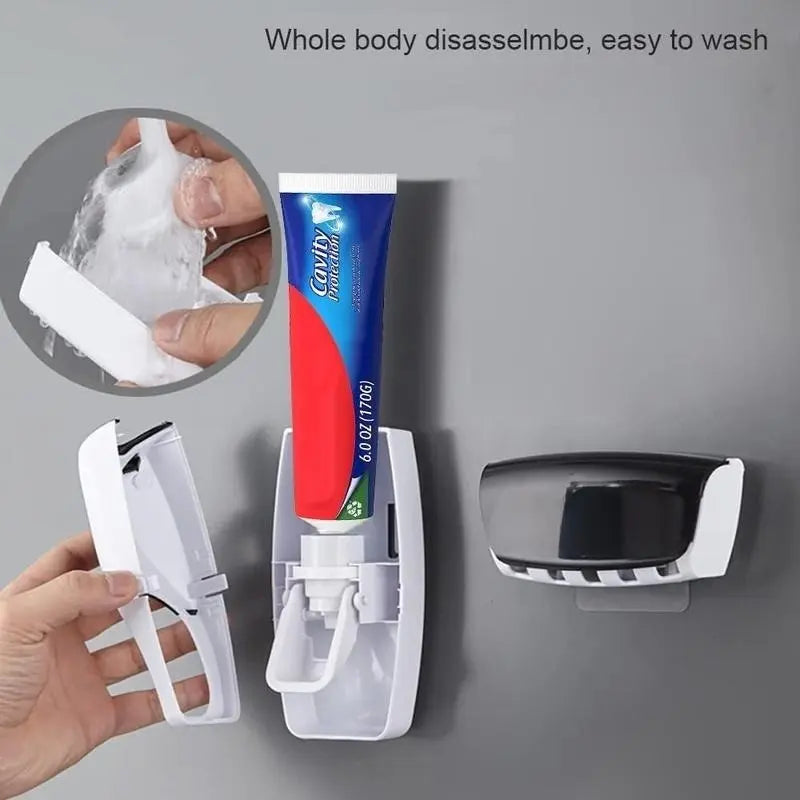 The Ultimate Bathroom Storage Solution! 🦷 This 2-Piece Punch-Free Toothbrush Storage Holder and Automatic Toothpaste Dispenser Provide Hassle-Free Sterile Storage and Complete Your Family'S Dental Needs – the Perfect Christmas Gift!