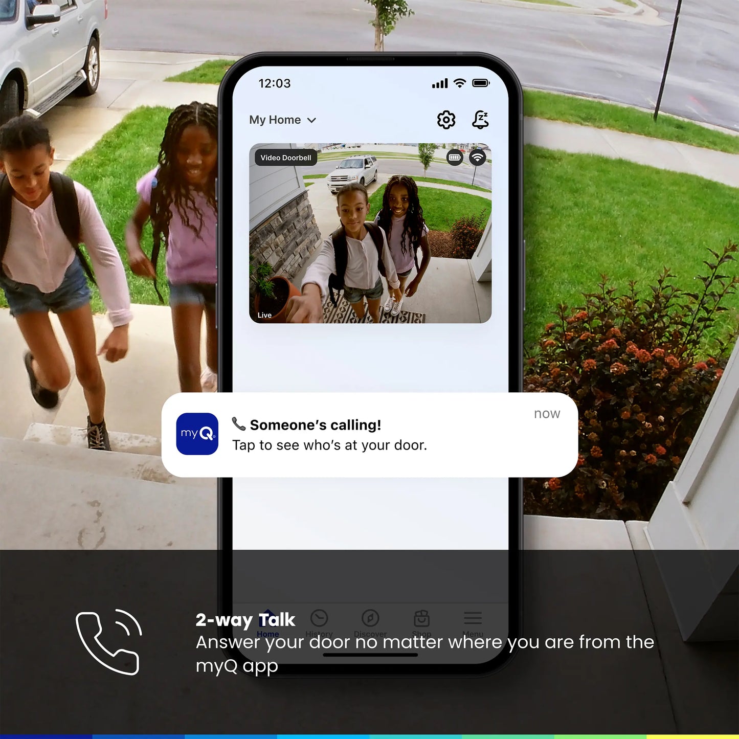 Myq Video Doorbell | 2K Camera, Battery/Wired, Color Night Vision, Live View with 2-Way Talk, Motion Detection & Real-Time Alerts, 150 Deg Wide View, Black