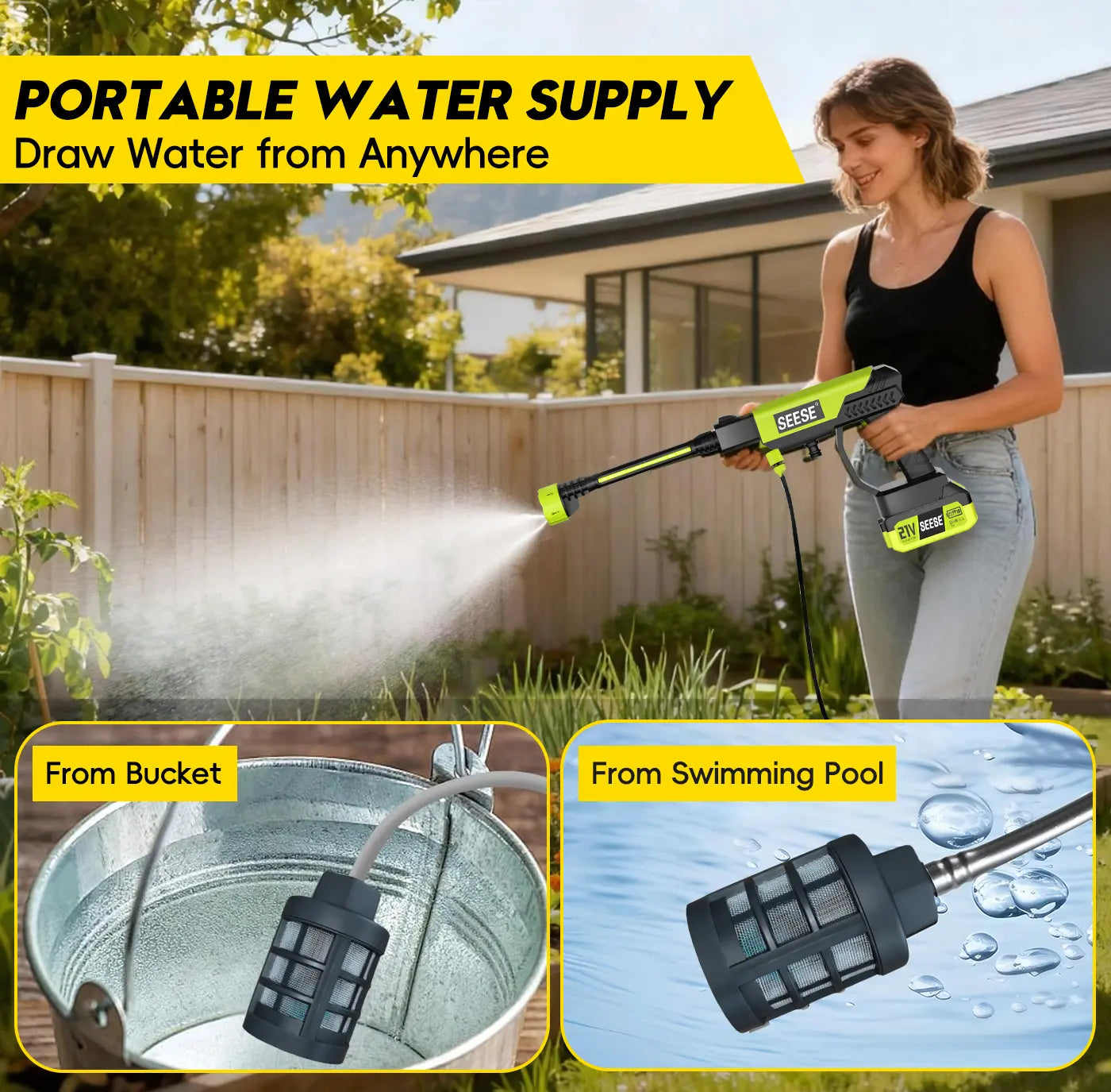 Seese Cordless Pressure Washer with Single Port Charger Base – Portable Cleaning Solution for Cars, Home, and Garden Use