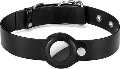 Dog Collar with Air Tag Holder, Leather Air Tag Holder Dog Collar, Adjustable Air Tag Dog Collar Holder Anti-Lost Air Tag Collar for Dogs (Black)