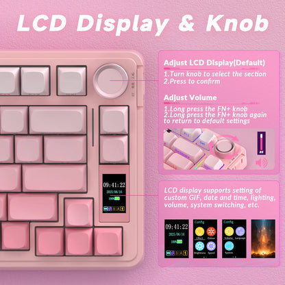 AULA S75 Pro Wireless Mechanical Gaming Keyboard with Screen Knob RGB Rainbow Backlit Tri-Mode 2.4G USB-C Bluetooth5.0 Hot Swappable Gaming Keyboard for Gamers Gaming PC Accessories Creamy Keyboard for Pc/Mac/Linux