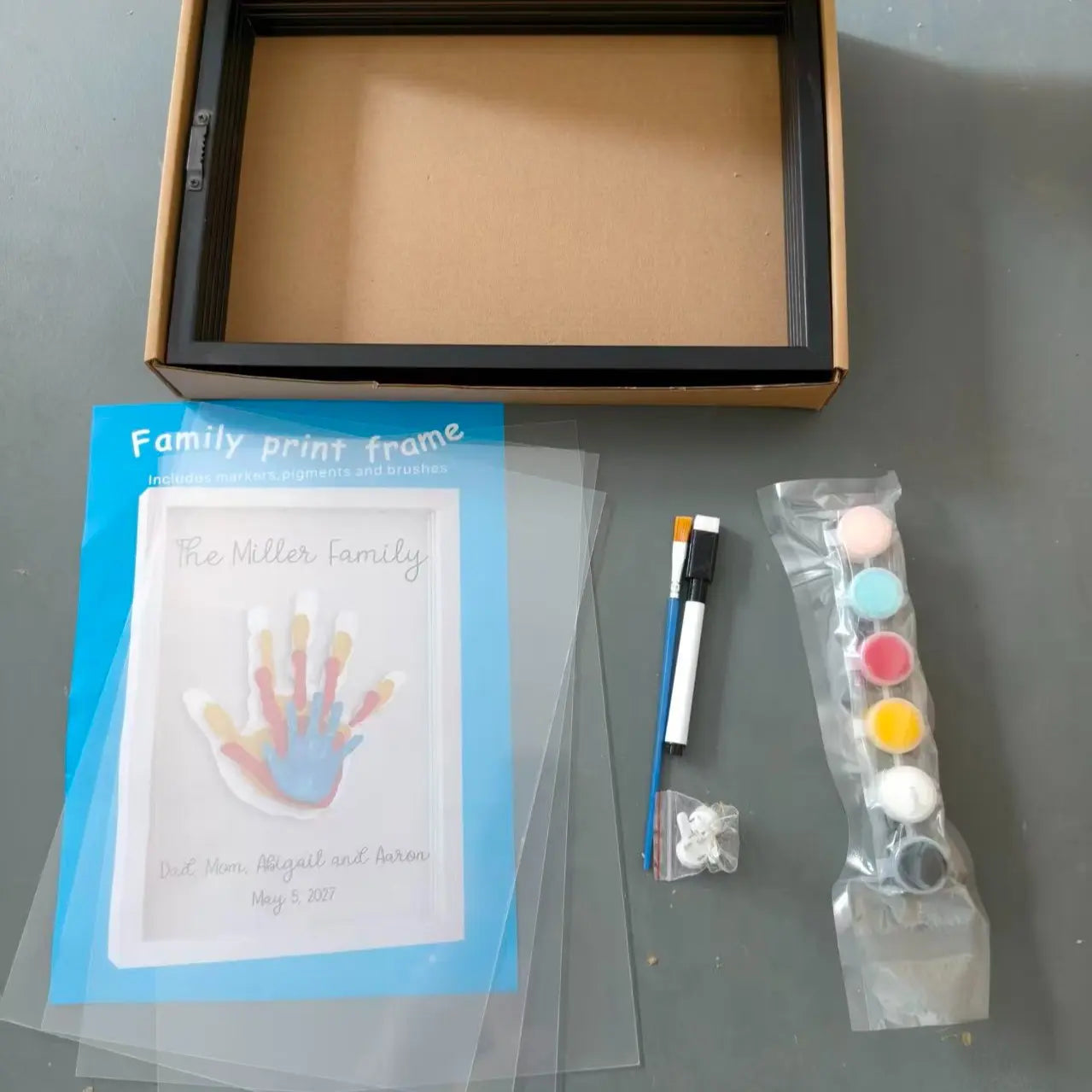 Wooden Transparent Handprint Frame Set, DIY Family Memorial Gift Kit, Acrylic Board, Colorful Paints, Holds up to 4 Handprints