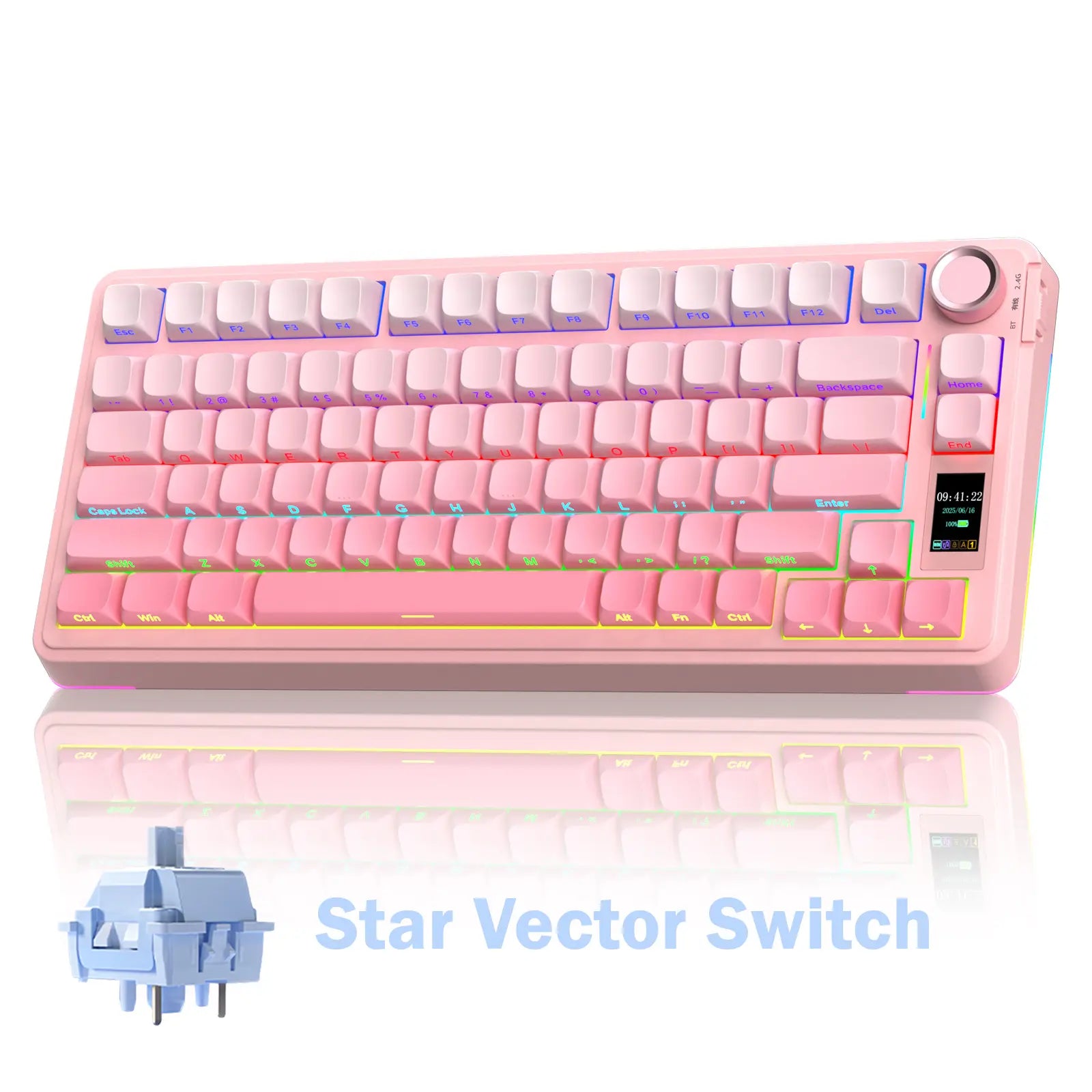 AULA S75 Pro Wireless Mechanical Gaming Keyboard with Screen Knob RGB Rainbow Backlit Tri-Mode 2.4G USB-C Bluetooth5.0 Hot Swappable Gaming Keyboard for Gamers Gaming PC Accessories Creamy Keyboard for Pc/Mac/Linux