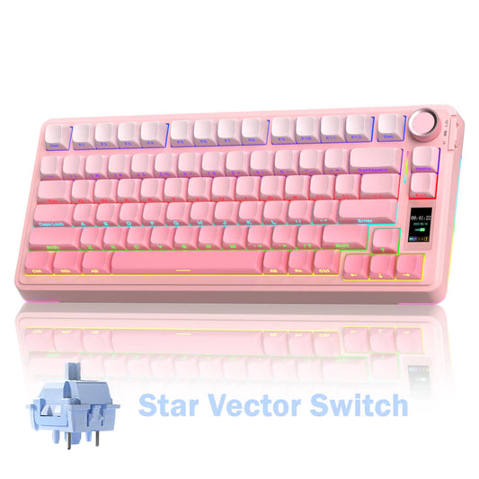 AULA S75 Pro Wireless Mechanical Gaming Keyboard with Screen Knob RGB Rainbow Backlit Tri-Mode 2.4G USB-C Bluetooth5.0 Hot Swappable Gaming Keyboard for Gamers Gaming PC Accessories Creamy Keyboard for Pc/Mac/Linux