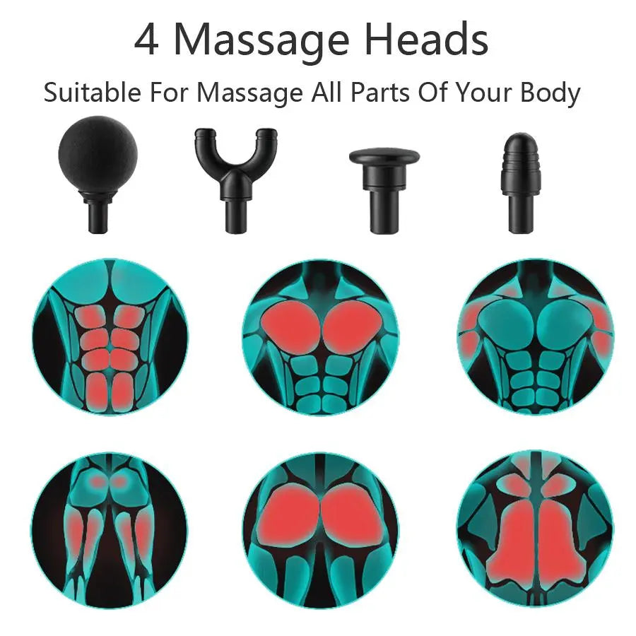 Electric Muscle Massager, Handheld Neck Back Body Massager with 4 Replacement Heads, Professional Muscle Massage Tool for Home & Travel, Gym Accessories