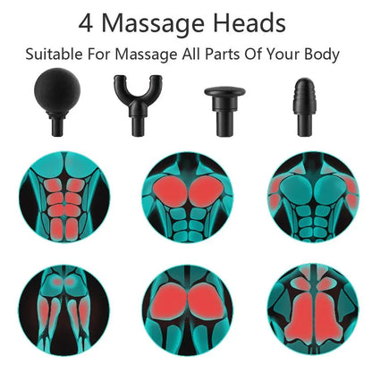 Electric Muscle Massager, Handheld Neck Back Body Massager with 4 Replacement Heads, Professional Muscle Massage Tool for Home & Travel, Gym Accessories