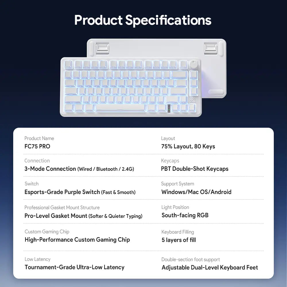 FURYCUBE FC75 Pro Mechanical Creamy Keyboard Wireless with Knob RGB Backlit Tri-Mode 2.4G USB-C Bluetooth Hot Swappable Gasket Structure in 75% Layout, Gaming/Office Keyboard for PC/MAC/LINUX, White&Green, Gift, Dealsforyoudays
