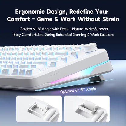 FURYCUBE FC75 Pro Mechanical Creamy Keyboard Wireless with Knob RGB Backlit Tri-Mode 2.4G USB-C Bluetooth Hot Swappable Gasket Structure in 75% Layout, Gaming/Office Keyboard for PC/MAC/LINUX, White&Green, Gift, Dealsforyoudays