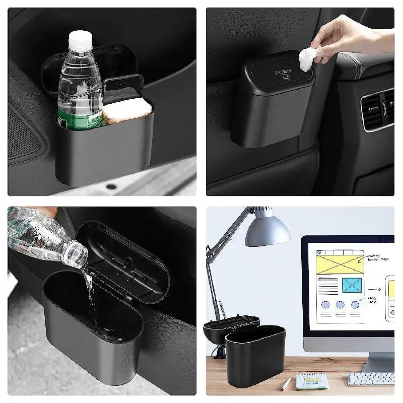 Multifunctional Car Trash Can with Lid and Storage Bin - Backseat Organizer for Vehicles and Office Use