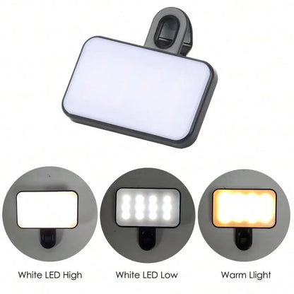 3 Color Temperature Adjustable LED Selfie Light, USB Rechargeable Clip on Phone Computer, Cellphone, Portable Mini Fill Light for Video Conference Vlog Makeup, Cell Phone Accessories, Led Smartphone Light, Cell Phone Light #GLOBAL PICKS