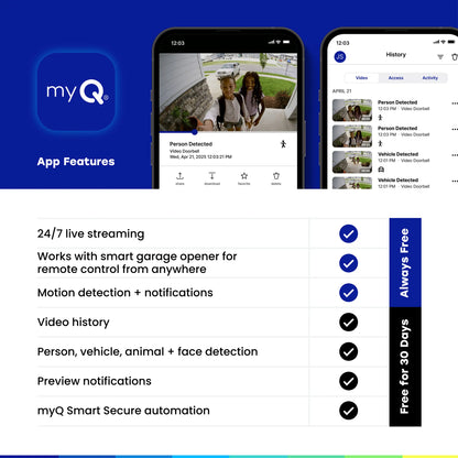Myq Video Doorbell | 2K Camera, Battery/Wired, Color Night Vision, Live View with 2-Way Talk, Motion Detection & Real-Time Alerts, 150 Deg Wide View, Black