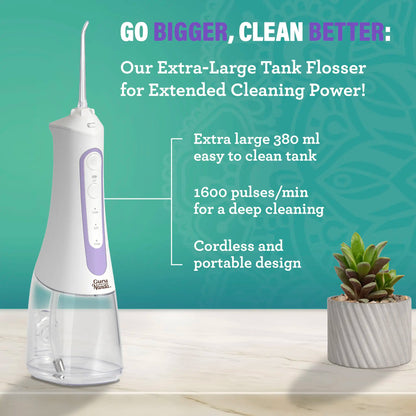 Gurunanda Water Dental Flosser 2.0 XL, 4 Flossing Modes, Cordless & Portable with Smart Timer for Deep Cleaning, 380 Ml