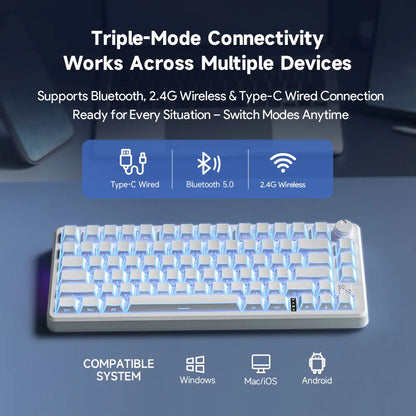 FURYCUBE FC75 Pro Mechanical Creamy Keyboard Wireless with Knob RGB Backlit Tri-Mode 2.4G USB-C Bluetooth Hot Swappable Gasket Structure in 75% Layout, Gaming/Office Keyboard for PC/MAC/LINUX, White&Green, Gift, Dealsforyoudays