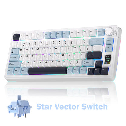 AULA S75 Pro Wireless Mechanical Gaming Keyboard with Screen Knob RGB Rainbow Backlit Tri-Mode 2.4G USB-C Bluetooth5.0 Hot Swappable Gaming Keyboard for Gamers Gaming PC Accessories Creamy Keyboard for Pc/Mac/Linux
