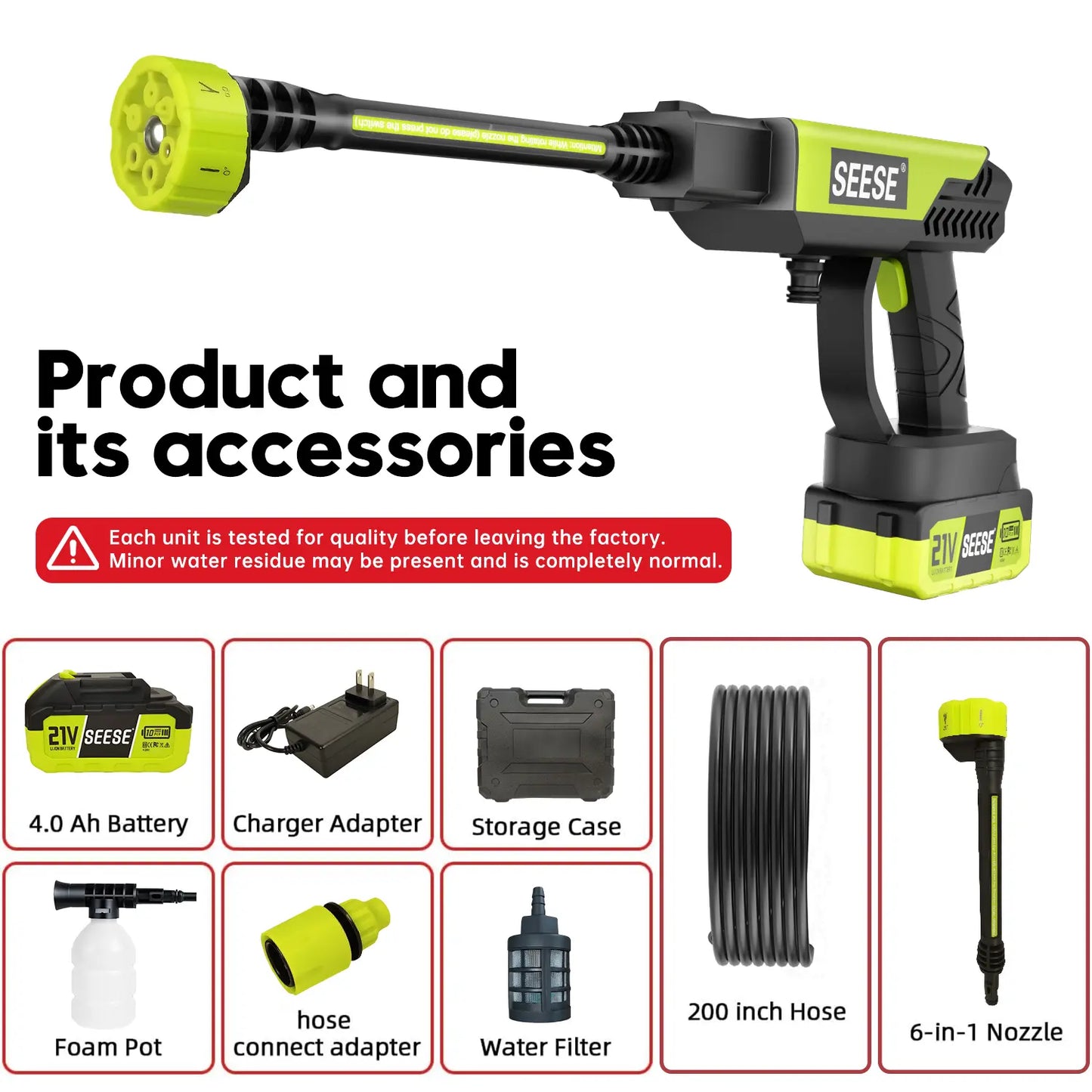 Seese Cordless Pressure Washer with Single Port Charger Base – Portable Cleaning Solution for Cars, Home, and Garden Use